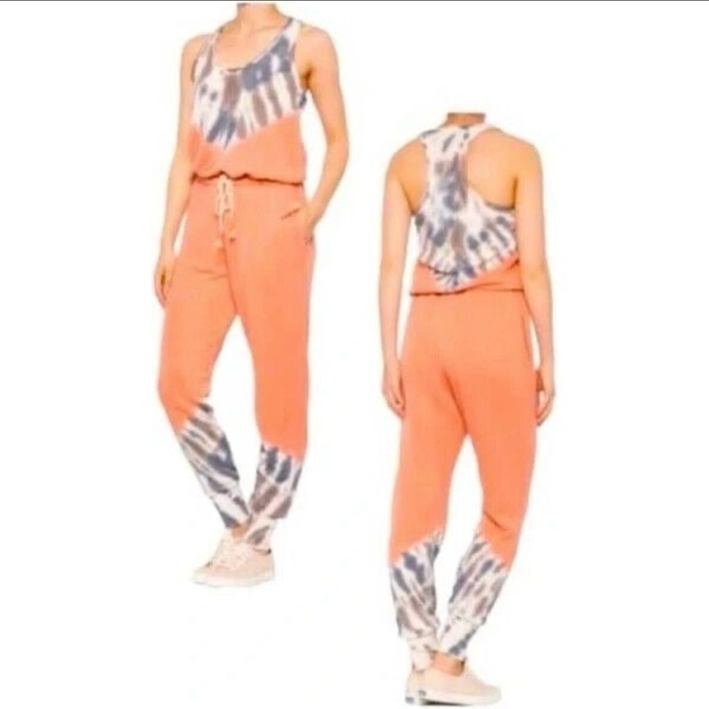 Young Fabulous & Broke Eberhart Jumpsuit Tie Dye Sleeveless Orange Size Small